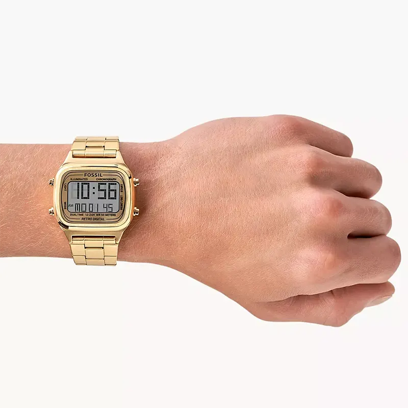 Fossil Retro Digital Gold-Tone Stainless Steel Men's Watch | FS5843